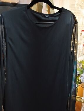Studio 1886 Black Long-Sleeve Sheer Sleeve Women's Top